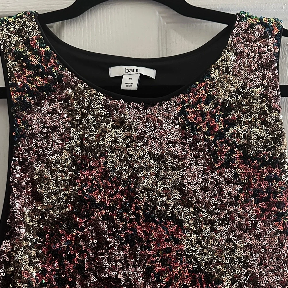 Bar III Sequin Tank Top - Black, Gold, and Pink - Picture 3 of 4